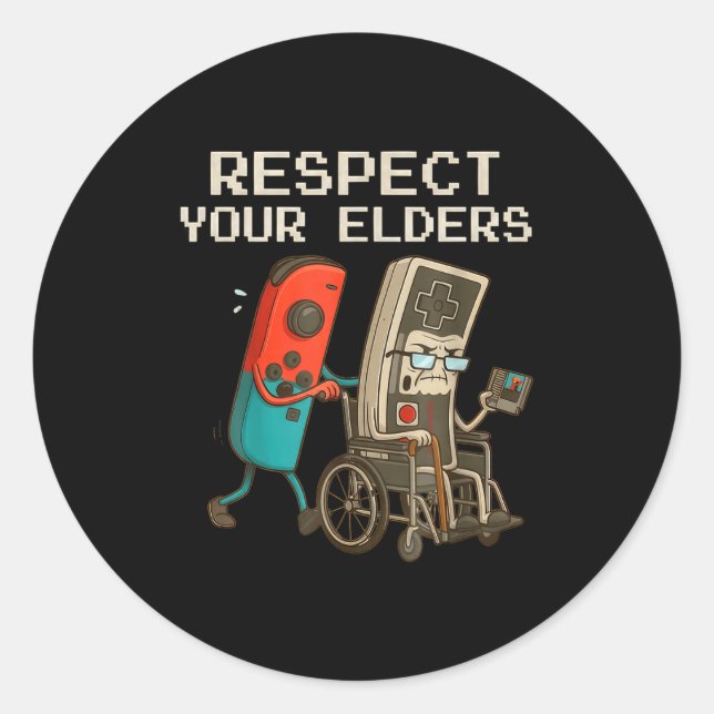 Adesivo Redondo Respect Your Elders Gaming Control Retro Funny Gam (Frente)