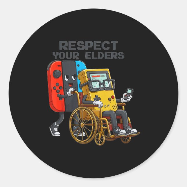 Adesivo Redondo Respect Your Elders Gaming Control Retro Funny Gam (Frente)