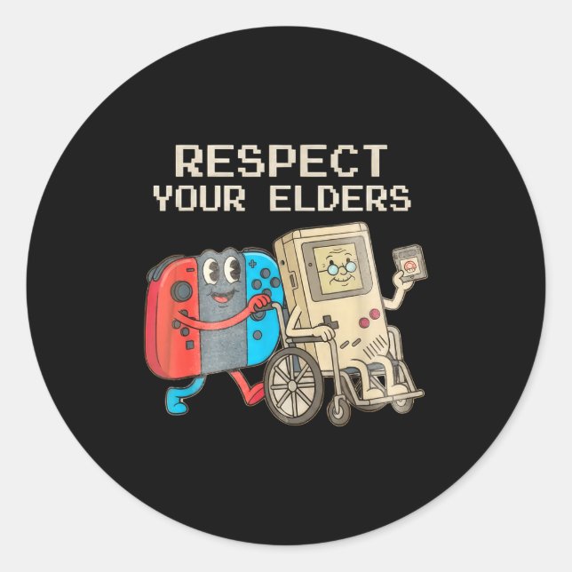 Adesivo Redondo Respect Your Elders Gaming Control Retro Funny Gam (Frente)