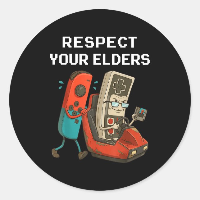 Adesivo Redondo Respect Your Elders Retro Gaming Funny Gamer Contr (Frente)
