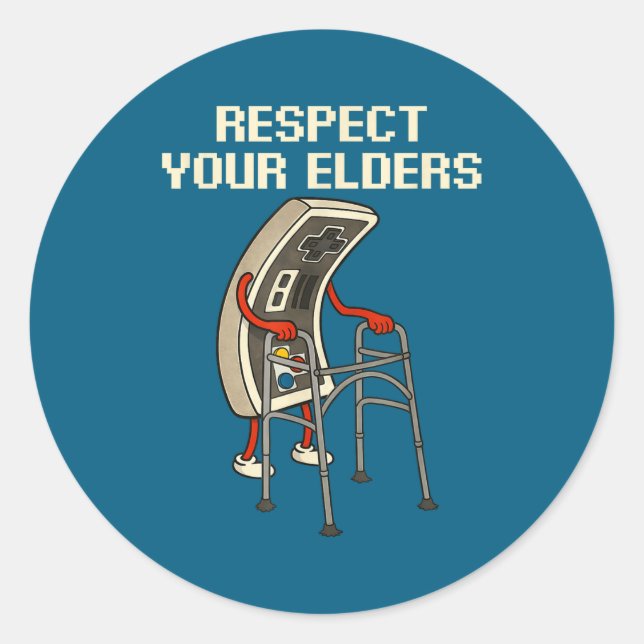 Adesivo Redondo Respect Your Elders Retro Gaming Funny Gamer Contr (Frente)