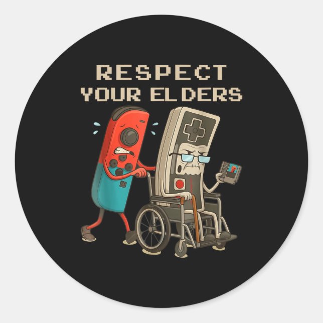 Adesivo Redondo Respect Your Elders Retro Gaming Funny Gamer Contr (Frente)