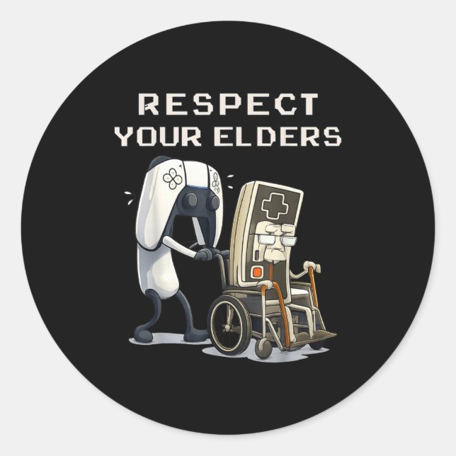 Adesivo Redondo Respect Your Elders Retro Gaming Funny Gamer Contr (Frente)