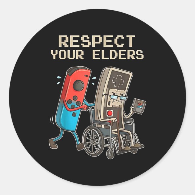 Adesivo Redondo Respect Your Elders Retro Gaming Funny Gamer Contr (Frente)