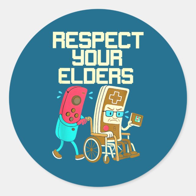 Adesivo Redondo Respect Your Elders Retro Gaming Funny Gamer Contr (Frente)