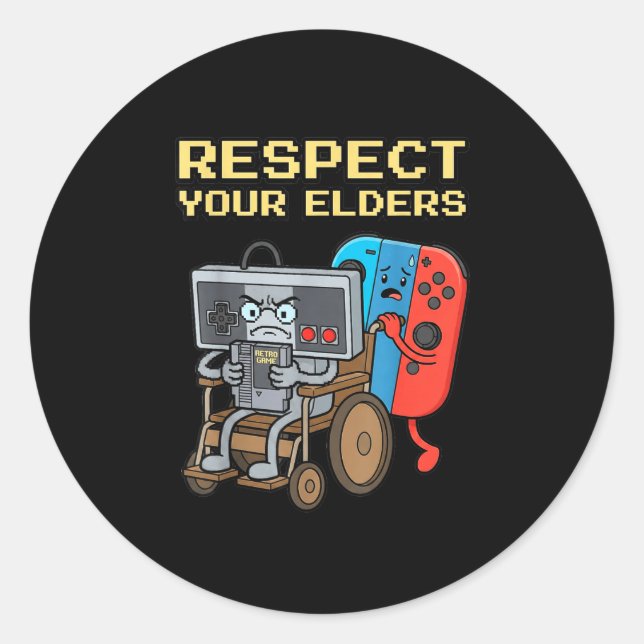 Adesivo Redondo Respect Your Elders Retro Gaming Funny Gamer Contr (Frente)