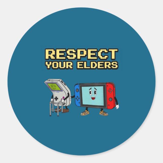 Adesivo Redondo Respect Your Elders Retro Gaming Funny Gamer Contr (Frente)