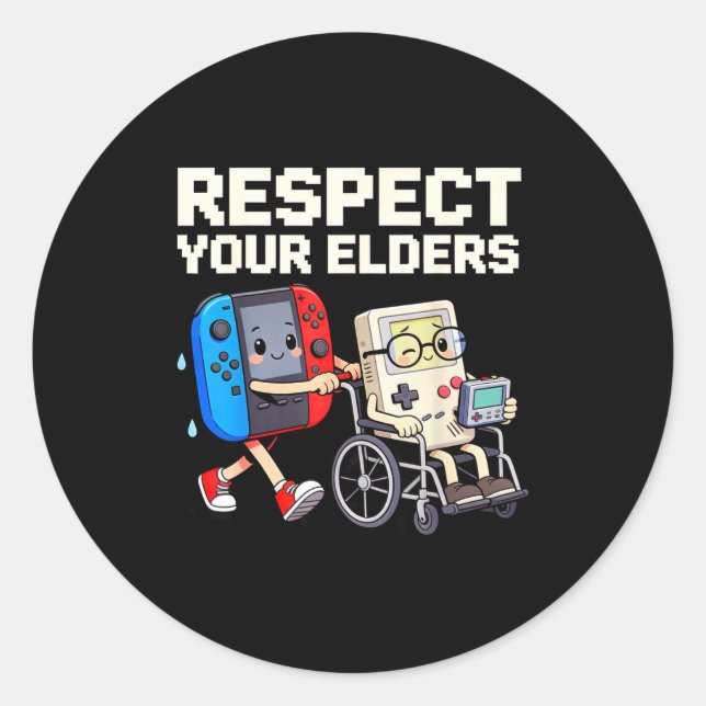 Adesivo Redondo Respect Your Elders Retro Gaming Funny Gamer Contr (Frente)