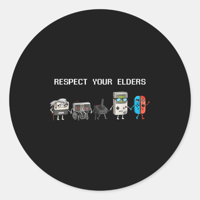 Adesivo Redondo Respect Your Elders Retro Gaming Funny Gamer Contr (Frente)