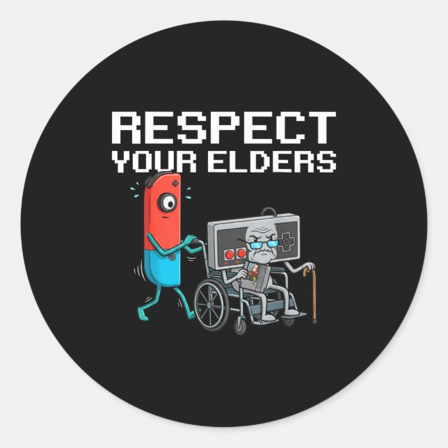 Adesivo Redondo Respect Your Elders Retro Gaming Funny Gamer Contr (Frente)