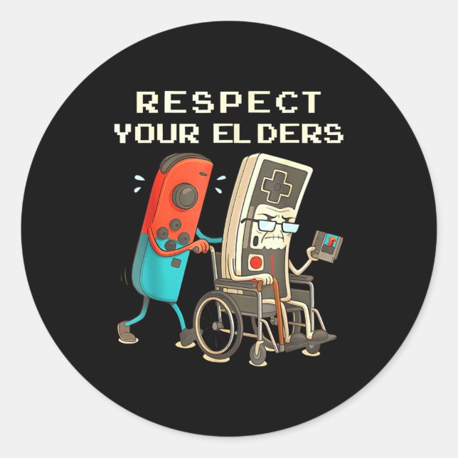 Adesivo Redondo Respect Your Elders Retro Gaming Funny Gamer Contr (Frente)