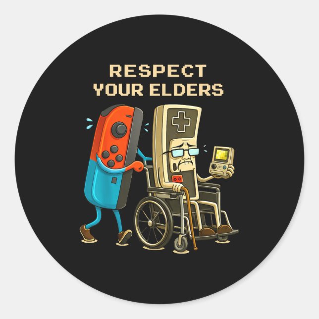 Adesivo Redondo Respect Your Elders Retro Gaming Funny Gamer Contr (Frente)