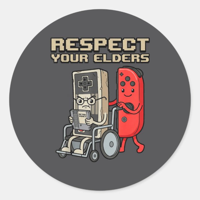 Adesivo Redondo Respect Your Elders Retro Gaming Funny Gamer Contr (Frente)