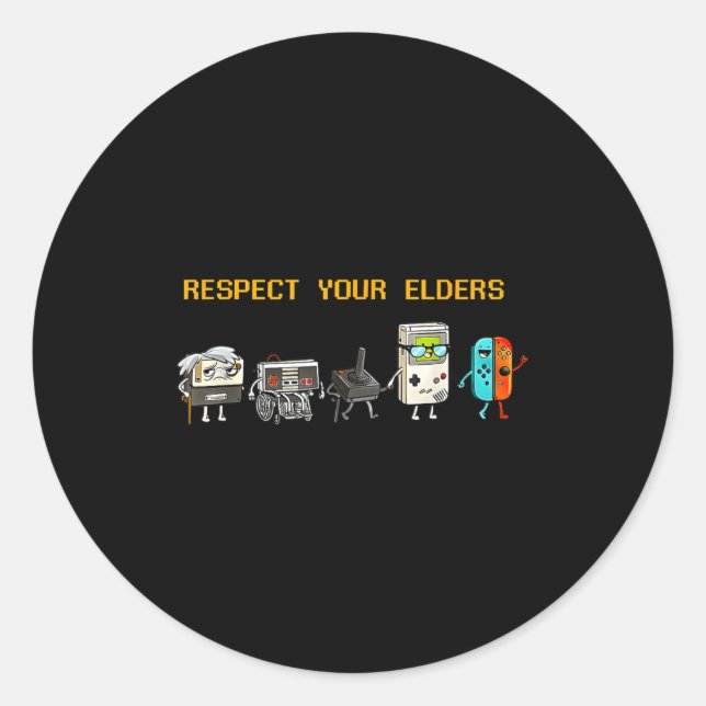 Adesivo Redondo Respect Your Elders Retro Gaming Funny Gamer Contr (Frente)