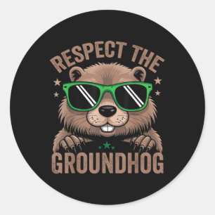 Adesivo Redondo Respeite A Bandeira De Groundhog Usa Woodchuck Gro