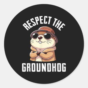 Adesivo Redondo Respeite a Camisa do Groundhog Homens Mulheres Fun