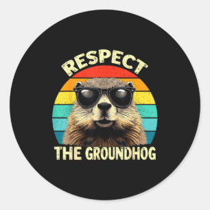 Adesivo Redondo Respeite o Amante do Groundhog Vintage Animal Grou