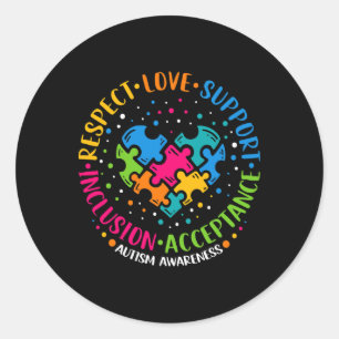Adesivo Redondo Respeite o apoio ao amor Inclusão do Quebra-cabeça