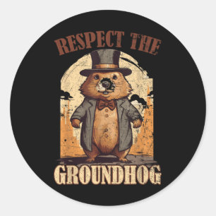 Adesivo Redondo Respeite O Dia De Marmota Engraçado De Groundhog _