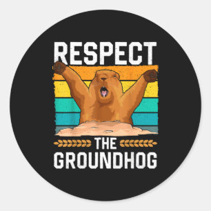 Adesivo Redondo Respeite O Dia Do Groundhog Woodchuck Feriado Dive