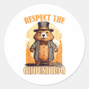 Adesivo Redondo Respeite O Groundhog Engraçado Dia Do Groundhog