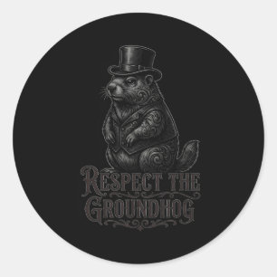 Adesivo Redondo Respeite O Groundhog Engraçado Dia Do Groundhog Pu