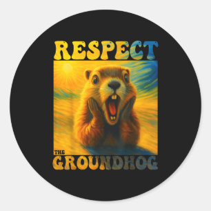Adesivo Redondo Respeite O Groundhog Engraçado Woodchuck Cute Cria