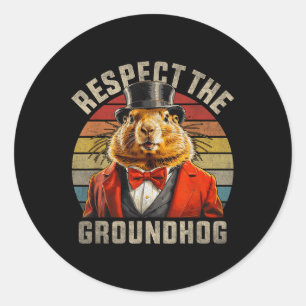 Adesivo Redondo Respeite O Groundhog Ground Hog Retro Sunset Groun