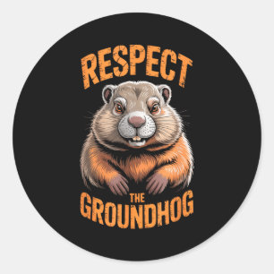 Adesivo Redondo Respeite O Groundhog Punxsutawney Phil Engraçado H