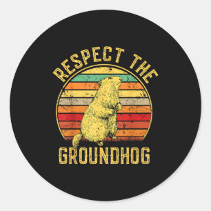 Adesivo Redondo Respeite O Groundhog Retro Vintage Dia Do Ground H