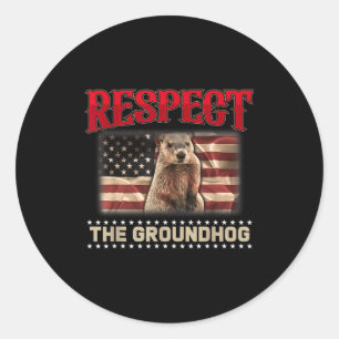 Adesivo Redondo Respeite O Groundhog Usa Bandeira Vintage Groundho