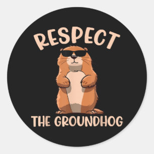 Adesivo Redondo Respeite O Groundhog -Woodchuck Dia do Groundhog