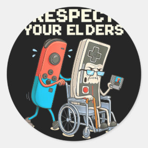 Adesivo Redondo Respeite os idosos jogos retro engraçado controlad