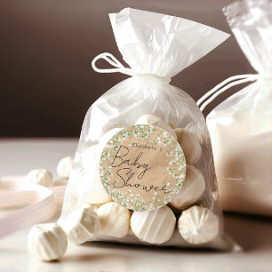 Adesivo Redondo Respiração de Bebê Flores em Aquarela Chá de Bebê 