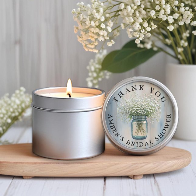 Adesivo Redondo Respiração de Rustic Mason Jar Baby Obrigado Sti (Bridal Shower Favor Sticker)