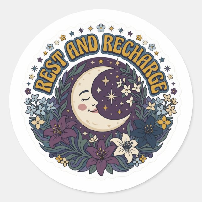 Adesivo Redondo Rest and Recharge Moon Sticker - Retro 70s Celesti (Frente)