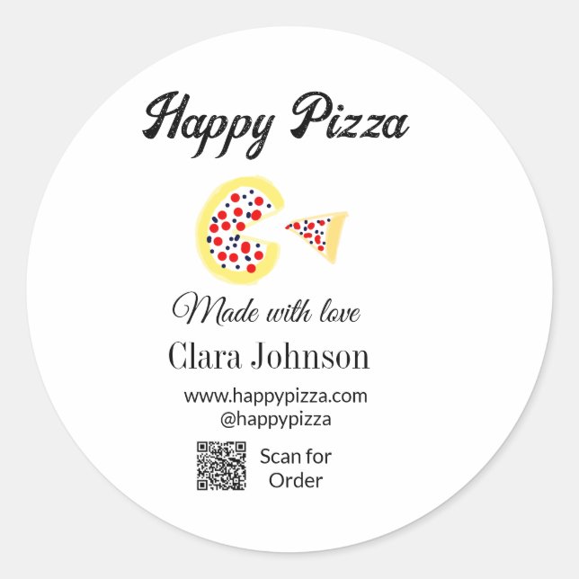 Adesivo Redondo Restaurante de pizza café pizzaria digitalize códi (Frente)