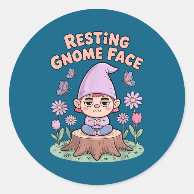 Adesivo Redondo Resting Gnome Face Cute Funny Christmas Kawaii Car (Frente)
