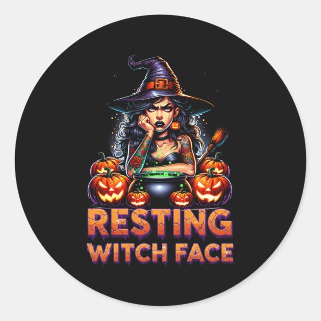 Adesivo Redondo Resting Witch Face Funny Sarcastic Halloween Rude  (Frente)