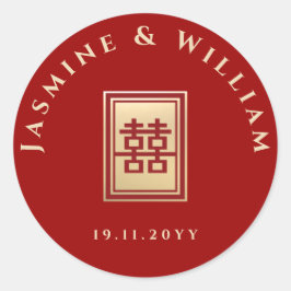 Adesivo Redondo Retângulo Clássico Felicidade Dupla Casamento Chin