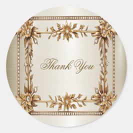 Adesivo Redondo Retângulo de Ornamentado Dourado de Casamento Flor