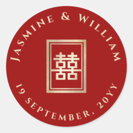 Adesivo Redondo Retângulo Dourado Felicidade Dupla Casamento Chinê