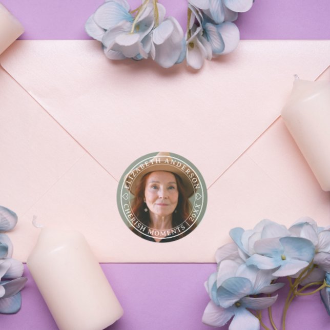 Adesivo Redondo Retirada de Script Branco Clássico de Foto Elegant (Criador carregado)