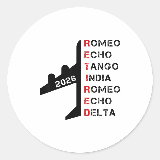 Adesivo Redondo Retired Lot 2026 Phonetic Alphabet Retirement Gift (Frente)