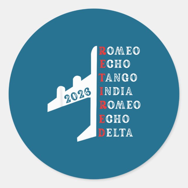 Adesivo Redondo Retired Lot 2026 Phonetic Alphabet Retirement Gift (Frente)