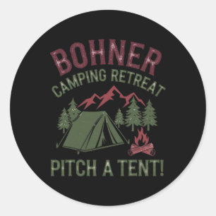Adesivo Redondo Retiro de Acampamento Bohner Arme uma Tenda Engraç