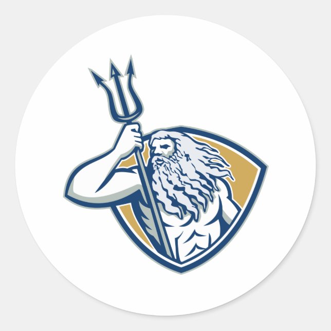 Adesivo Redondo Retorno de blindagem de Poseidon do Netuno (Frente)