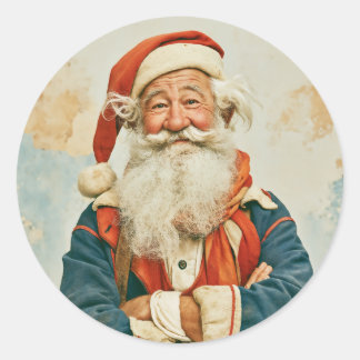 Adesivo Redondo Retrato Alegre de Papai Noel Vintage