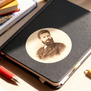Adesivo Redondo Retrato Antigo de Hristo Botev Patriota Búlgaro