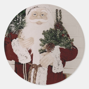 Adesivo Redondo Retrato Antigo do Papai Noel Natal Feriado